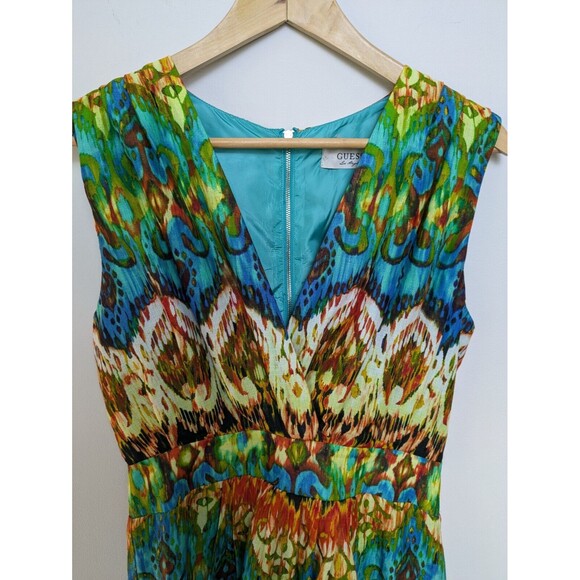 Guess Multicolor Rainbow Cross Front V-Neck Cotton Mini Dress Pockets SZ 8 - Picture 2 of 8